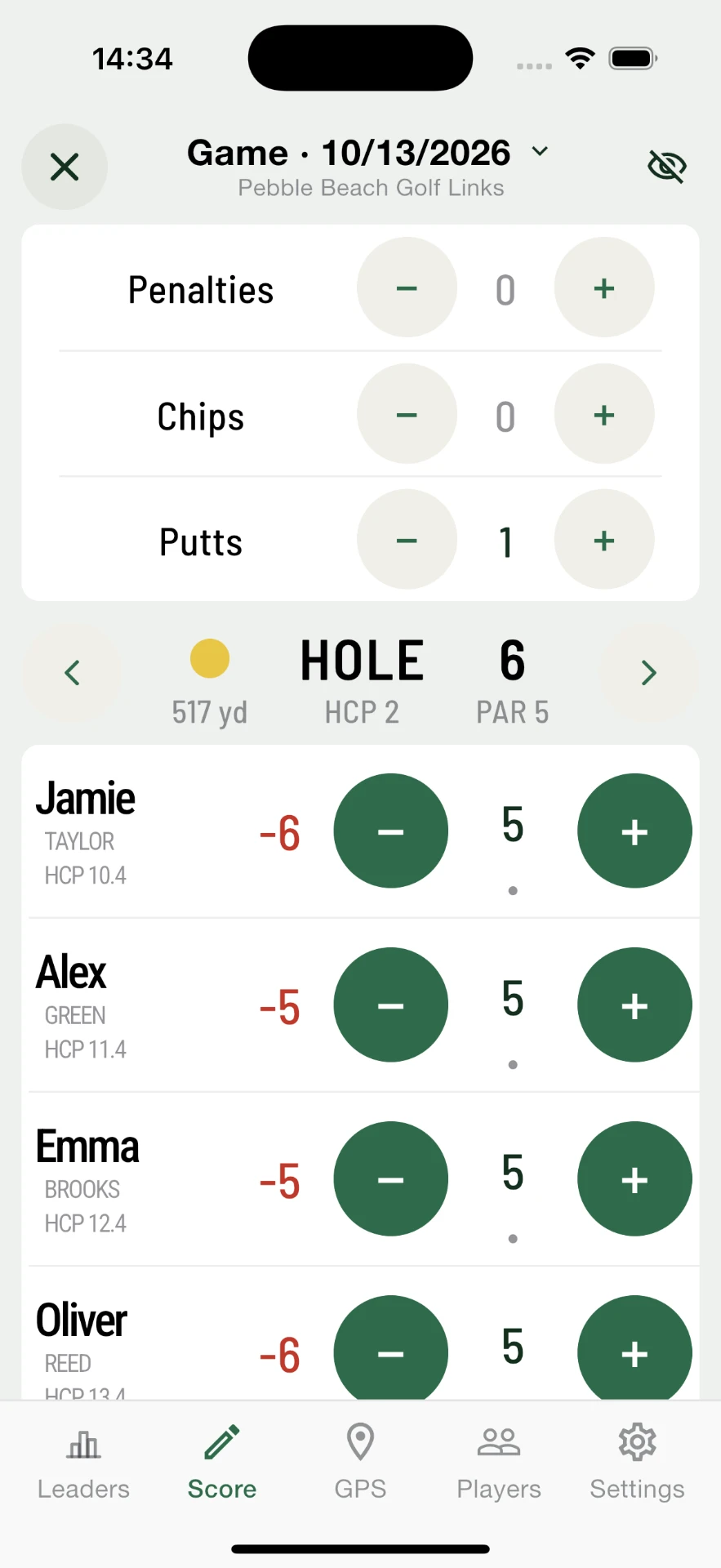 Tee.box — Score screen